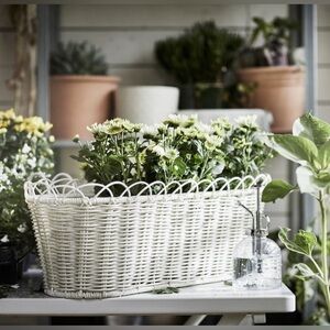 White Wicker Hanging Flower Basket